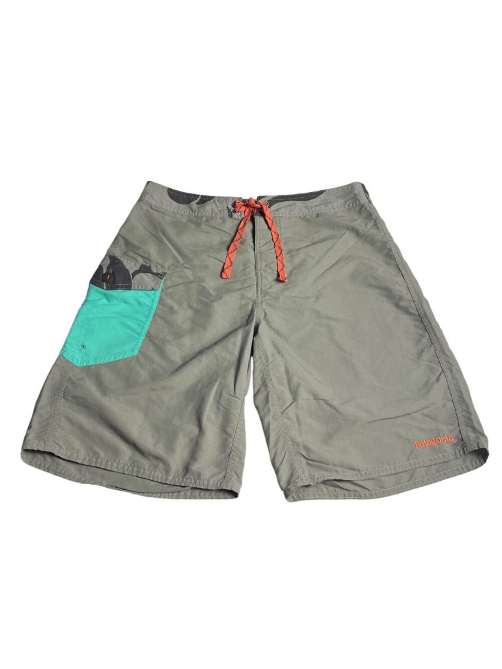 Patagonia Mens Board Shorts Sz 32 gray & black Orange Drawstring Nylon preppy